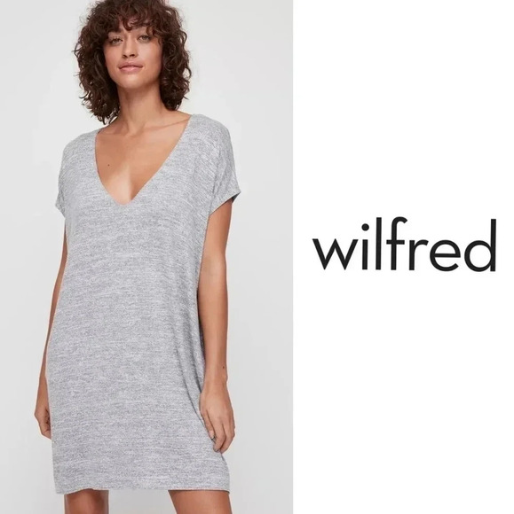 Aritzia Wilfred Free Marcoux Casual Oversized Short Sleeve Mini Grey Dress Sz XS - Picture 1 of 15